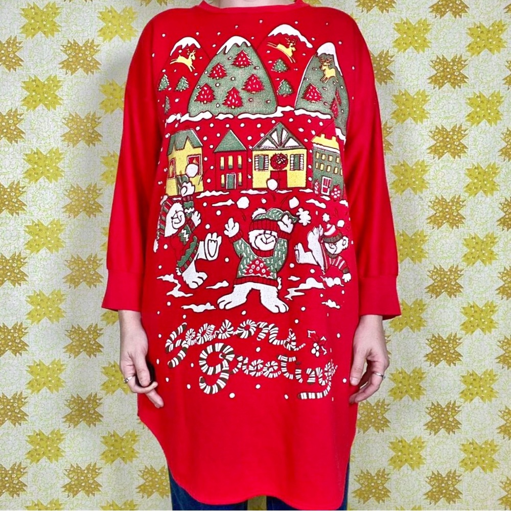 Vintage 80s red Christmas bears seasons greetings pajama sweatshirt 🐻‍❄️🎄